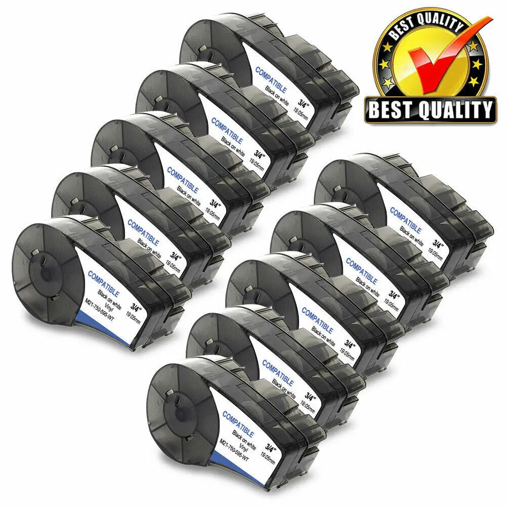 1~10 pieces M21-750-595 Vinyl Label Tape Ribbon 19.1mm x 6.4m Black on White Compatible for Brady BMP 21/IDPal/LABPAL Printer