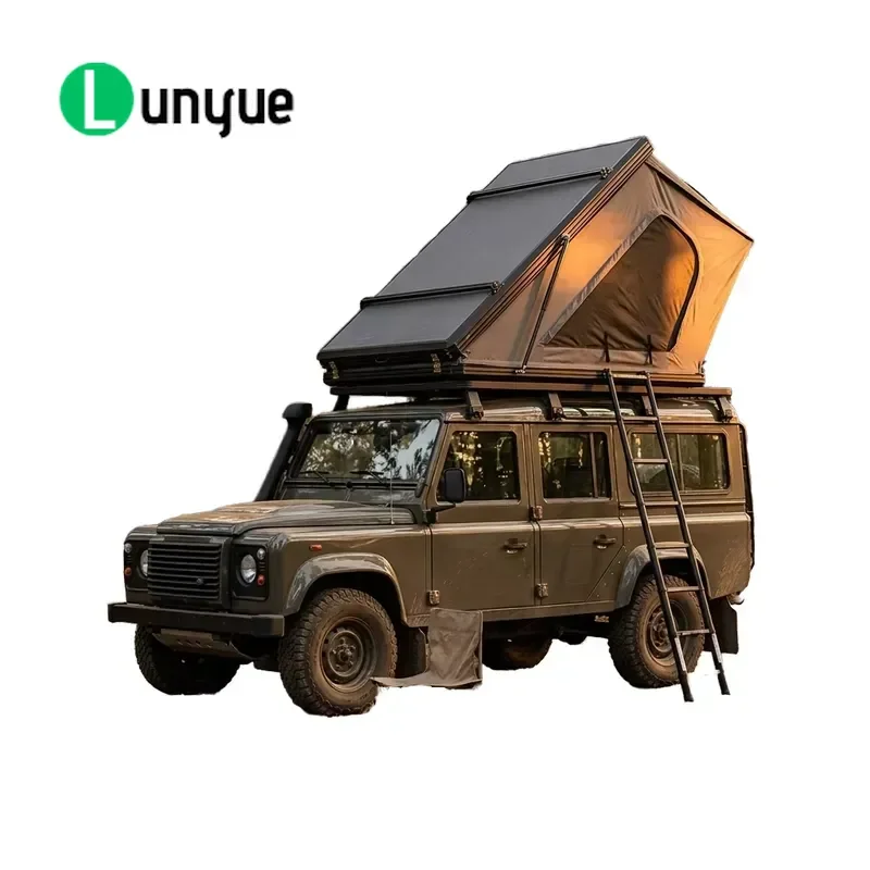 Hard Shell Nylon Roof Top Tent 2 Person Side Folding Waterproof All Season Outdoor Camping for SUV Truck Car Travel