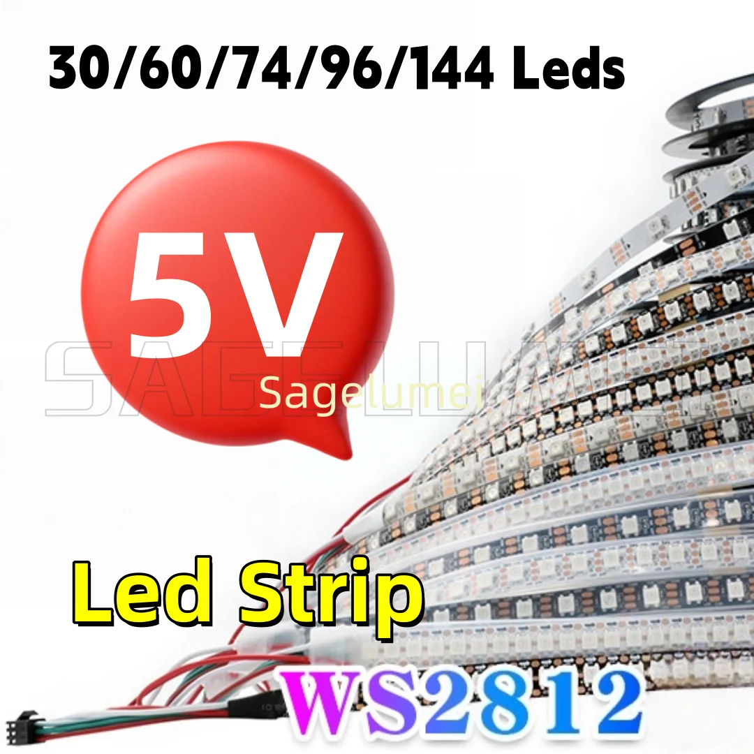 

DC5V WS2812B Индивидуально RGBIC Светодиодная лента DC5V 30/60/144 пикселей/светодиодов/м Умный светодиодный светильник Адресная IP20 IP65 Цветная лампа мечты