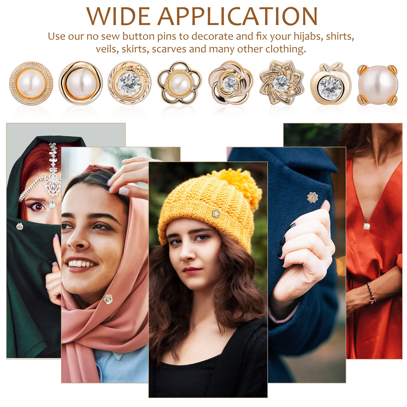

8 Pcs Magnetic Hijab Pins Scarf Buttons Clothing Skirt Magnets Veil Weights Pearl Safety Designs No Sew Shirt Jeans Brooch Pin