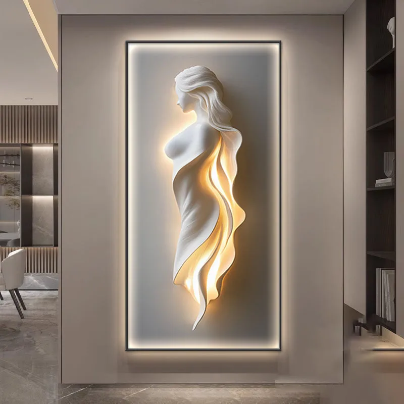Led Lights Modern Light Luxury Entrance Door Decoration Painting, Simple Abstract Corridor Hanging Painting Wall Lamp Painting view 5
