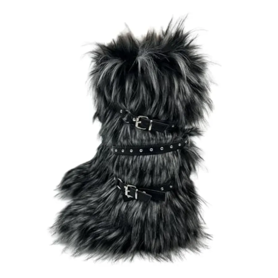 

Женские пушистые ботинки в стиле Y2K. Высокие меховые ботинки для зимы. Удобная обувь.