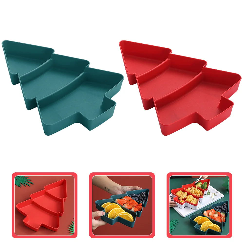 

2 Pcs Food Christmas Tree Fruit Plate Snackbox Serving Platter Pp Xmas Chips and Dip Bowl Dessert Display Tray