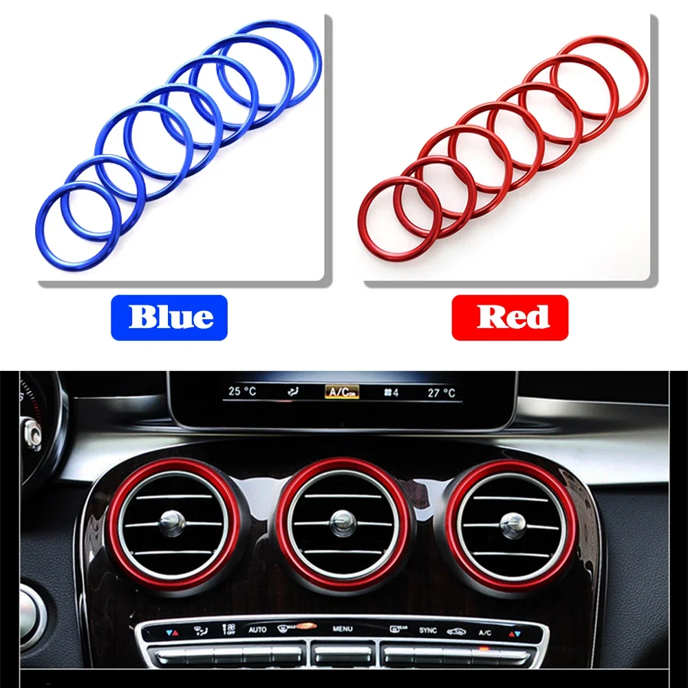 Yubao 7 Stücke Blau/Rot Äußere Klimaanlage Steckdose Ringe Dekoration Abdeckung Trim Für Mercedes Benz C Klasse W205 GLC X253 2015-2010
