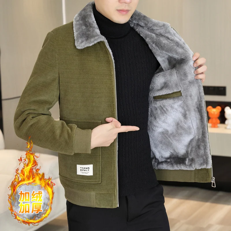 2023 Winter Men\'s Plush and Thick Jacket Fake Fur Lapel Wool Blends Coat Casual Business Overcoat Social Windproof Trench Coat