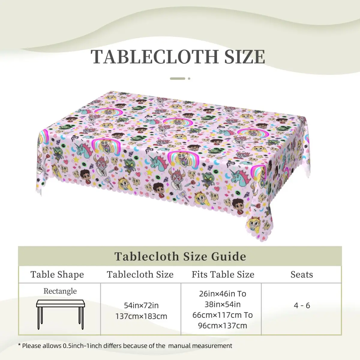 Star VS The Forces Of Evil Customized Rectangular Tablecloth Oilproof Table Cover for Festival Party Decorations Table Cloth