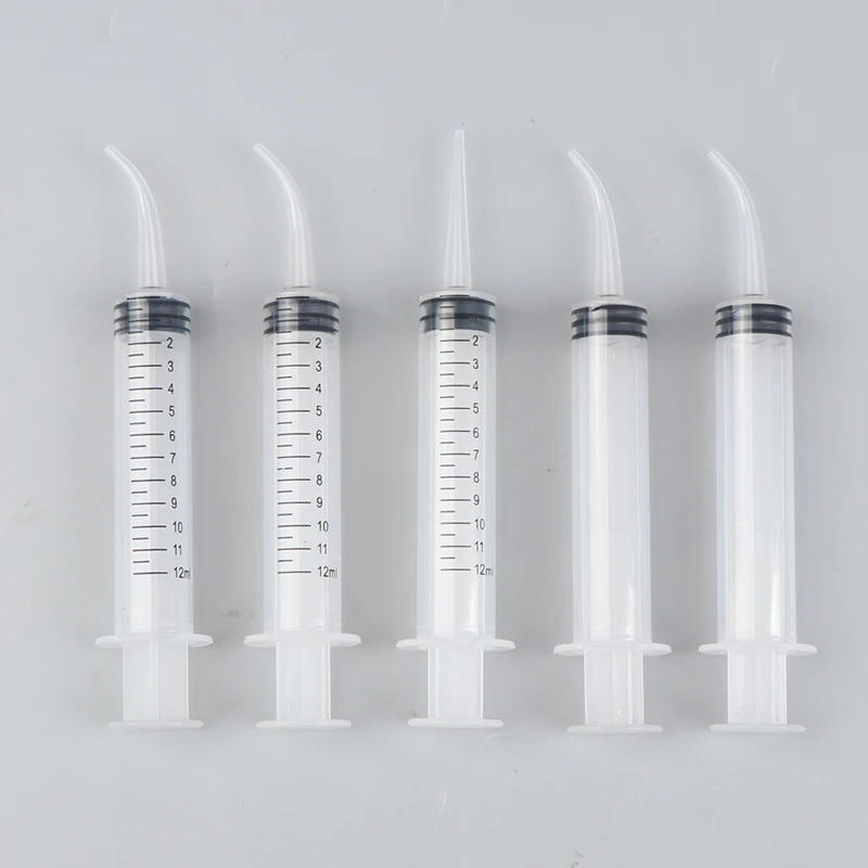 5PCS Disposable Transparent Dental Irrigation Syringe With 12ml Curved Tip Oral Hygiene Tooth Whitening Dentist Instrument