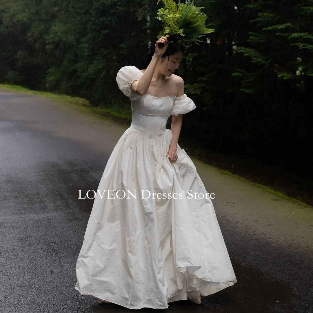 

GIOIO Strapless Wedding Dresses Floor Length 프롬드레스 Korea Taffeta Corset Short Sleeves Ivory Bride Gowns Party Women Bride