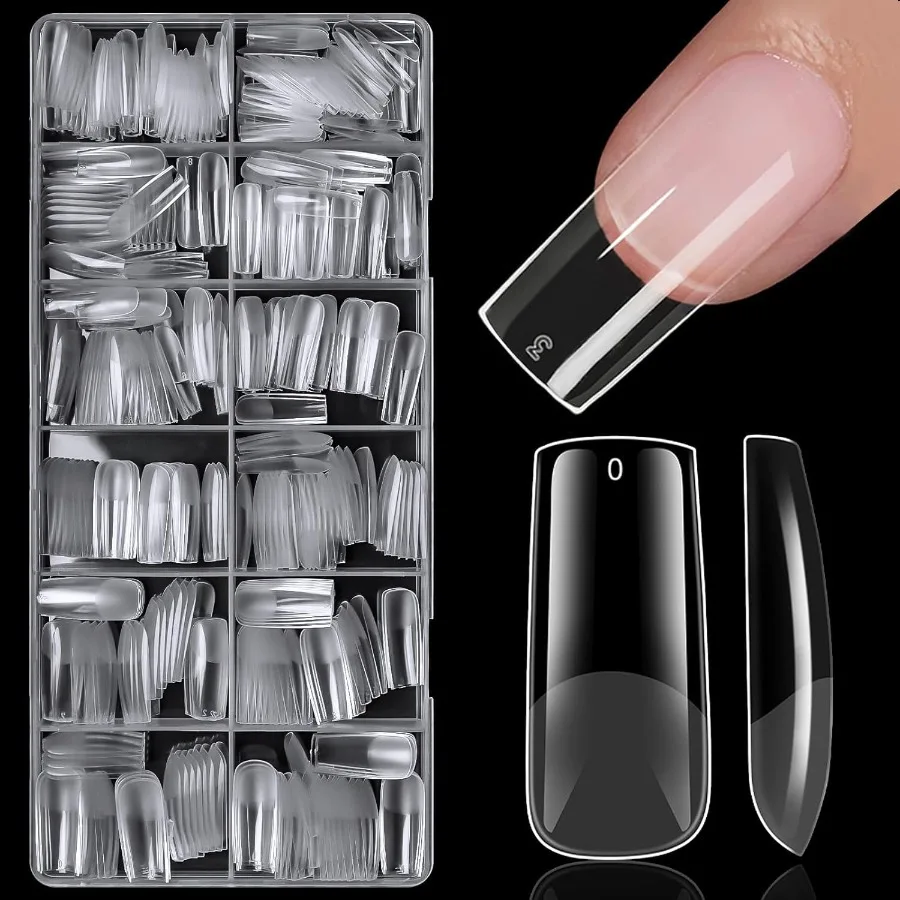 

Long Square Nail Tips 420pcs Gel Nail Tips Square Long Fake Nails Full Cover Clear Gel Tips 15 Size Acrylic Nails Tips for Nail