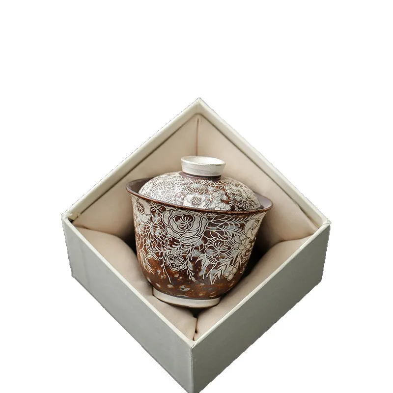 

Handmade silver cover bowl Chinese high-end tea set Tea bowl retro old