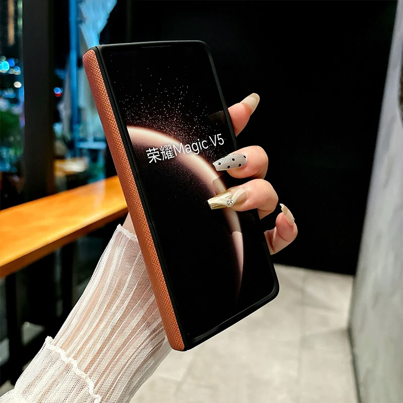Etui do Honor Magic V5 V3 Fold 5G Smartphone Odporne na wstrząsy Magnetyczne Zawias Pełna Ochrona Twarda Obudowa PC Cienkie Skórzane Akcesoria — zdjęcie produktu 4