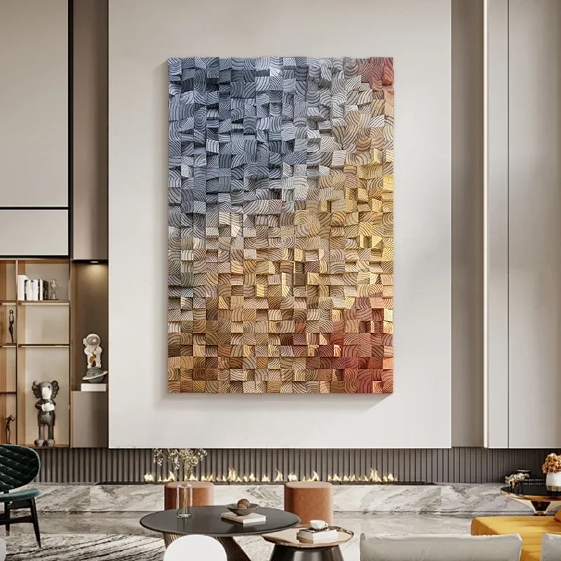 55High-end 3d three-dimensional wood decorative painting abstract solid wood living room background wall painting