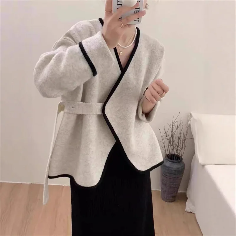 

New High-end Irregular Lace-up Knitted Cardigan Women's Autumn and Winter Loose Thickened Top Lazy Style Jacket