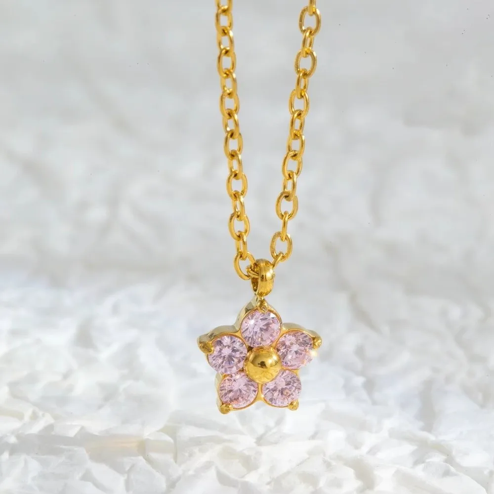 Hypoallergenic Blossom Pendant Necklace 18K Gold Plated Tarnish Resistant CZ Pendant Necklace Multicolour Cubic Zirconia