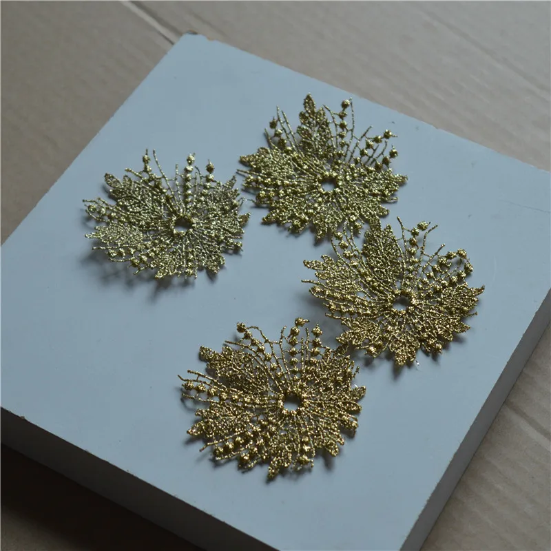 10Pcs/Lot 9*8cm Shiny Round Gold Hollow Flower Gradient Sewing Motif Venise Lace Applique for Garment Embroidery Lace Patches