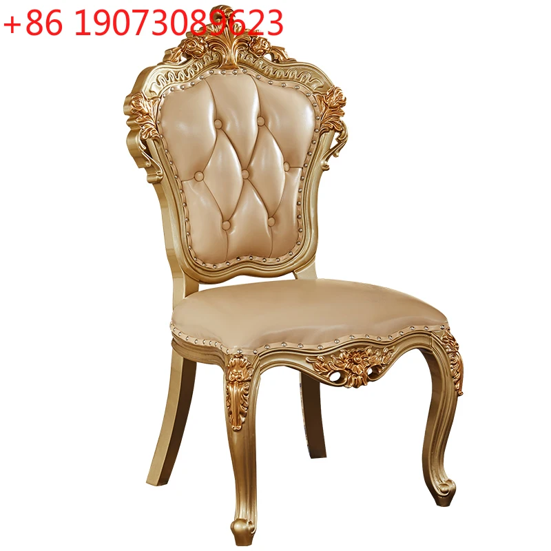 

European dining chair full solid wood carving flower strap armchair leather seat high-end boss chair