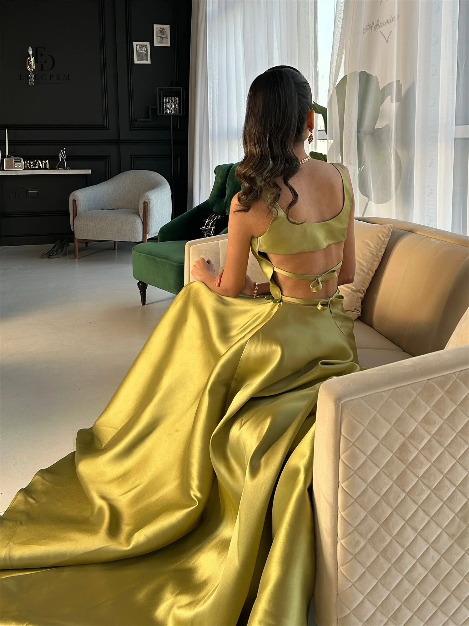 EDECPBM Aangepaste galajurk فسات dh Mohamed dzi Плае dziут Mohamed Damesjurken voor speciale gelegenheden Robes of Soiree Satijn Groen Feest