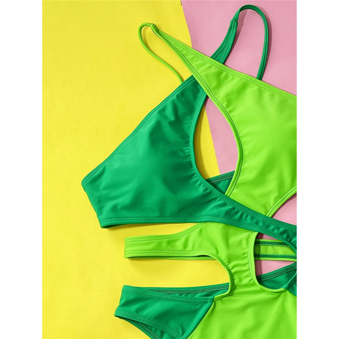 Sexy Splicing Cross Back Cut Out Damen-Badeanzug, einteiliger Badeanzug, Monokini mit hohem Beinausschnitt, Badebekleidung, Badeanzug, Modell V4919 – Detail 13