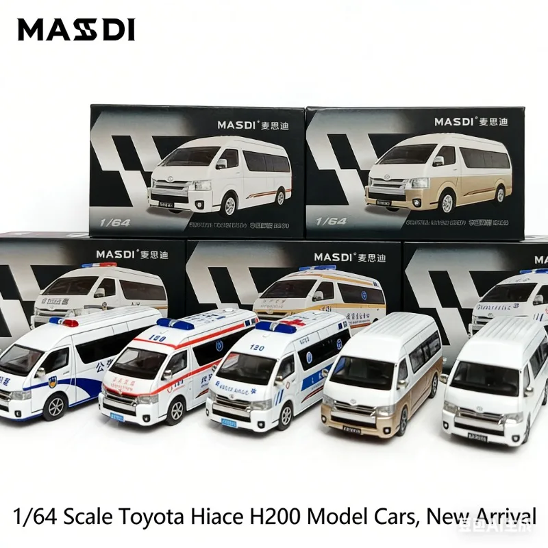 MASDI 1:64 Toyota Hiace H200 MPV Business Vehicle Shanghai Emergency Rescue Simulation Alloy Die-Cast Automobile Model