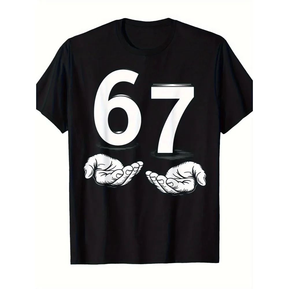 Divertida camiseta con estampado gráfico de un meme, diseño con las manos formando los números 6 y 7, camiseta informal de manga corta, estampado con el lenguaje de la calle 67, top de algodón unisex.