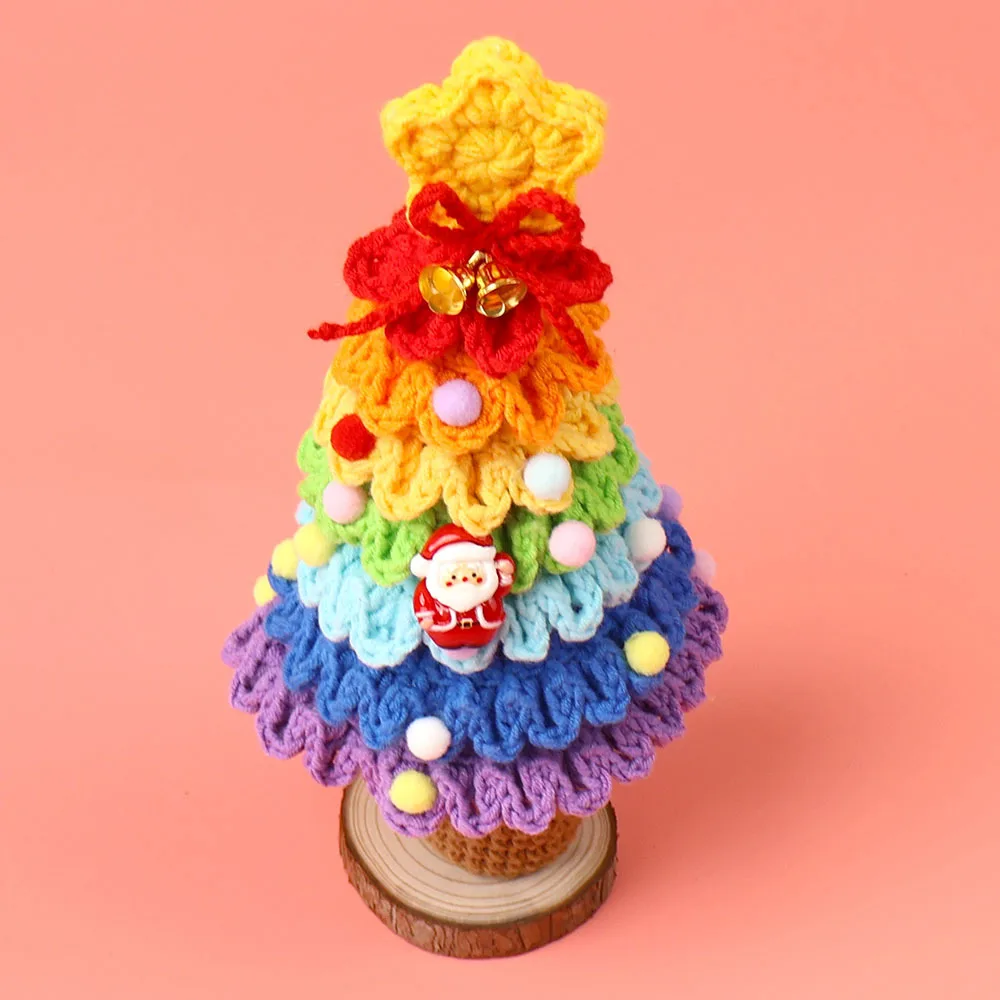 

Handmade Knitted Christmas Trees Crochet Finished Xmas Tree Merry Christmas Desktop Ornament Home Living Room Decorations Gifts