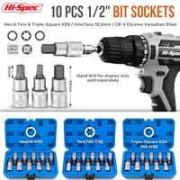Hi-Spec Car Repair 1/2inch Hex Socket 10Pcs Set Hexagon Socket Bit  Tool Kit Six Angle Sleeve Wrench Ratchet Wrench Hand Tool