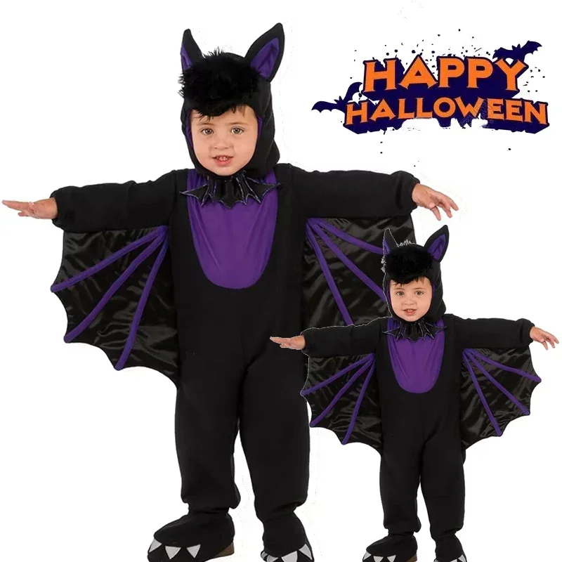 New Halloween Bat Costume Party Makeup Ball Kindergarten Event Halloween Bat Costume Purple Robe Vampire Costume Wings