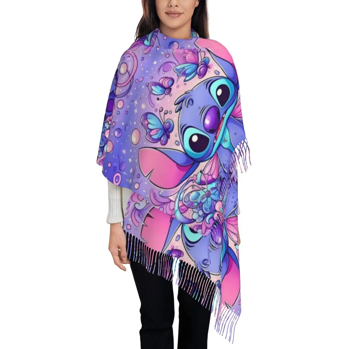 

Аниме шарф с принтом Лило и Стич на заказ для женщин и мужчин, зима-осень, теплые шарфы, милая мультяшная шаль, накидка