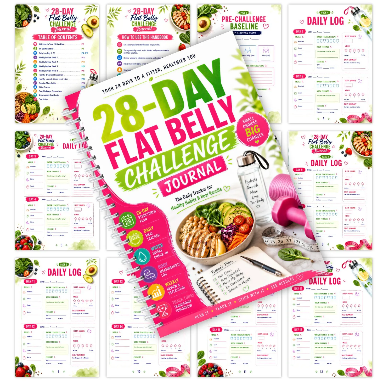 28 Days Belly Slim Challenge Spiral Notebook Daily Habit Tracker Diet Exercise Log Fitness Workout Journal For Weight Management