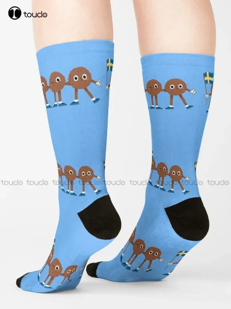 Cute Köttbullar Swedish Meatballs Sweden Flag Socks Thin Socks Women Personalized Custom Unisex Adult Teen Youth Socks Funny Art