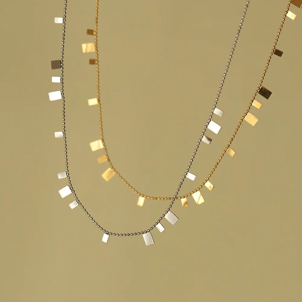 Fashion Tassel Sequin Bead Chain Necklace Women 18K Gold Color PVD Stainless Steel Jewelry Waterproof