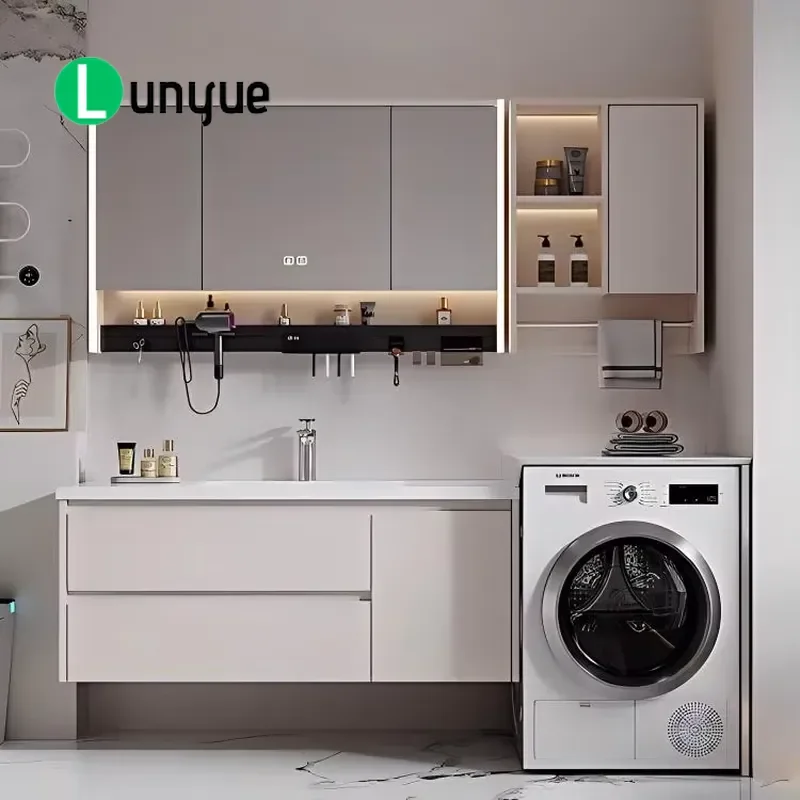 Freestanding Laundry Station Cabinet with Storage Integrated Sink Dishwasher Space Saving Balcony Utility Organizer