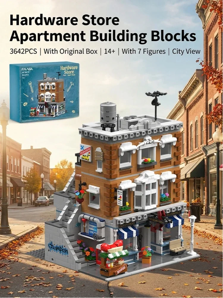 Klemmbausteine Hobby-Einkaufsladen mit 7 Figuren Modulare Gebäudeblöcke Stadtansicht Haus Apartment Architektur MOC Ziegelstein-Modellbausatz für Erwachsene DIY Sammlerstück Geschenk 3642 Teile
