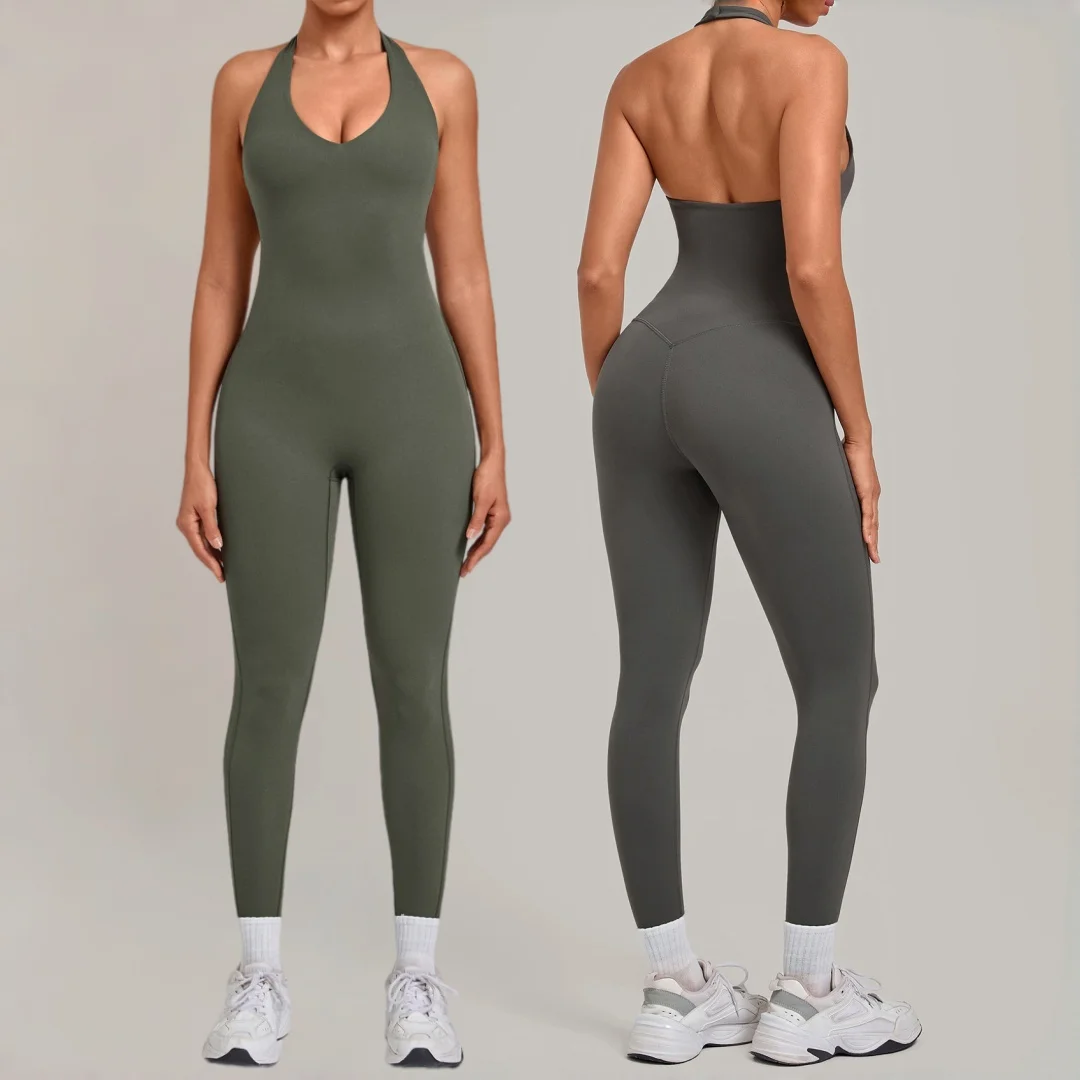Women's Yoga Jumpsuit Hip Lift Tight Back Halter Neck Fitness One-piece Yoga Suit Sports Running Gym Leggings Yoga Bodysuit