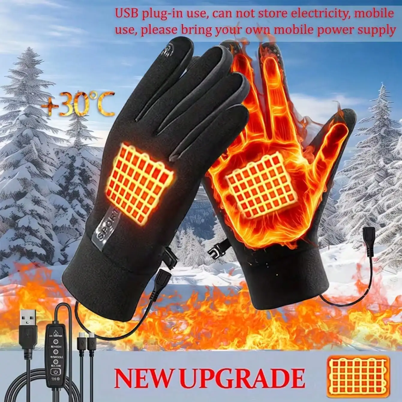 Battery-Free Heated Gloves | Double-Sided Fast Heating, Touchscreen Design, USB Portable, Winter Outdoor Commuting Essential, Three Temperature Adjustable, Great For Cycling, Outdoor Warmth