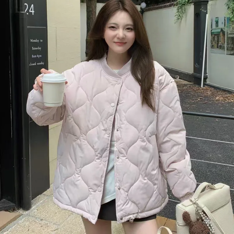Women'S Oversized Cotton Padded Jacket Pineapple Quilted Pattern Baseball Collar Loose Cotton Coat New 2026 Winter Parkas Coat
