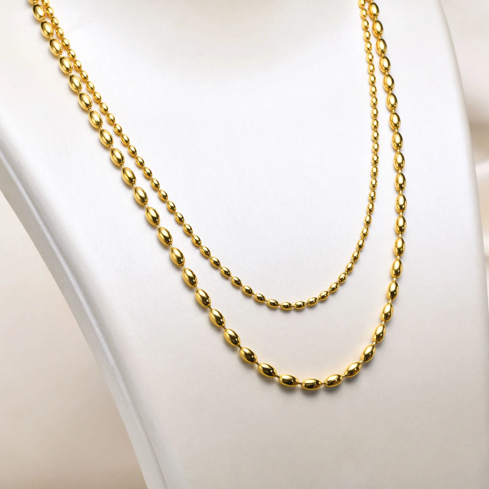 

2mm/3mm Oval Beaded Chain Necklace, Ball Beaded Choker for Women Girls Layered Jewelry