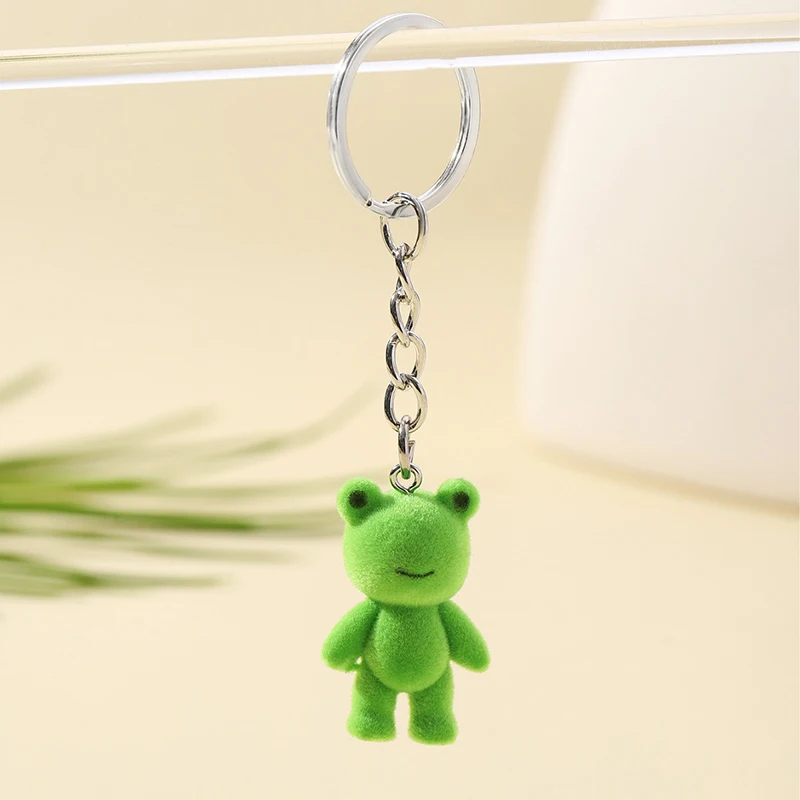 Cute 3D Flocking Frog Phone Chain Cartoon Plush Animal Keyring Bag Pendant Car Key Holder Earphone Charm DIY Jewelry Accessories image 4