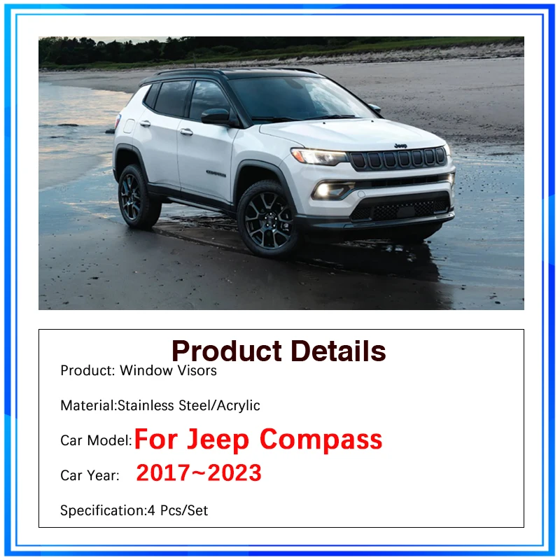 For Jeep Compass MP/552 2 II 2017~2023 Sun Visor Deflectors Rain Proof Car Awnings Window Weathershields Shades Auto Accessories