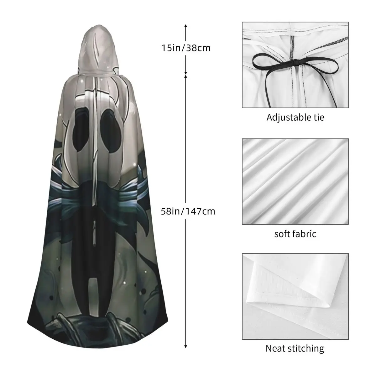 Mantello lungo con cappuccio da cavaliere cavo Costume medievale da strega Mantello cosplay HalloweenVampiro adulto unisex