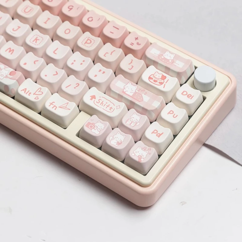 Party Kitten Theme Keycaps Set PBT Sublimation MAO Profile Keycaps for Mechanical Keyboard Custom Cute Pink Cat Shaped Key Caps