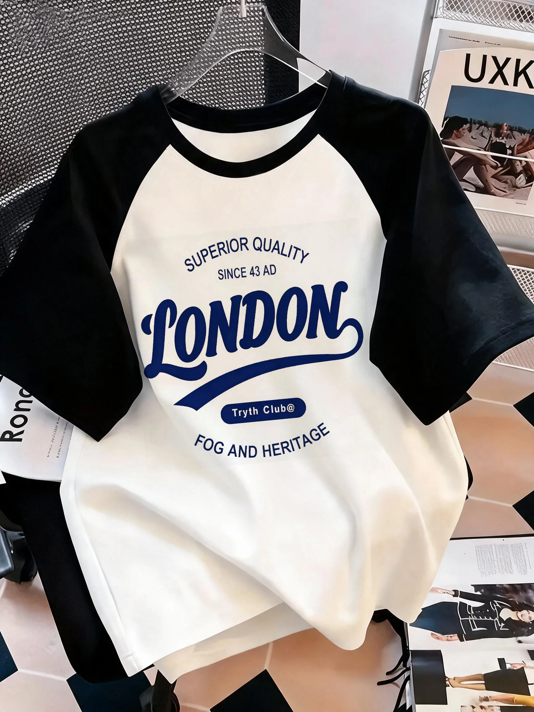 Trendy Creative New Circle London Text Letter Print T Shirt Vintage Style T-shirt Women's Casual Tops Clothes Female Outfit 90s