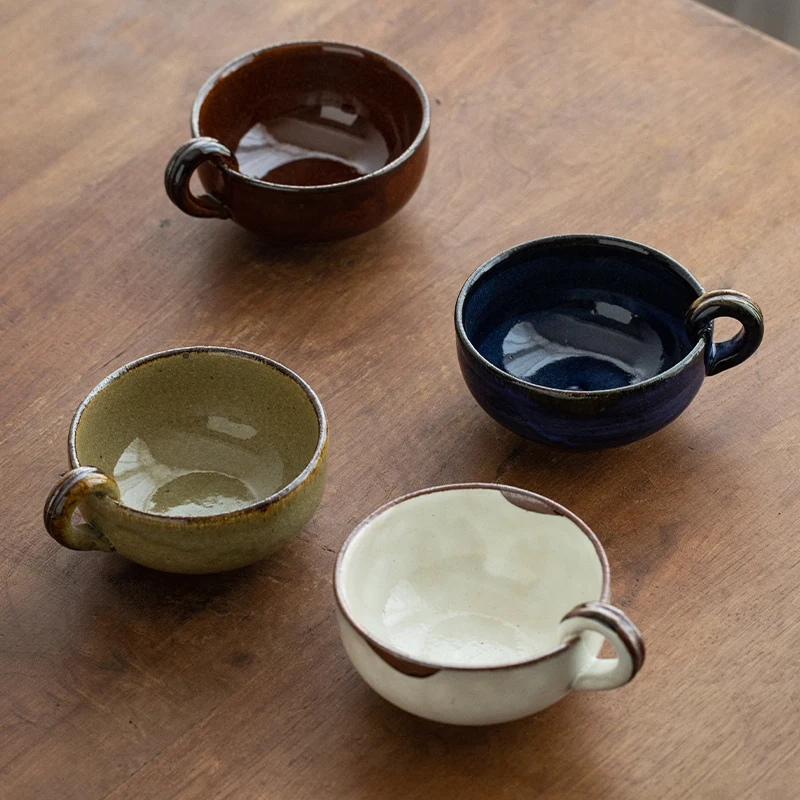 Oaeal Breakfast Cerc Cup Wide Mouth Milk Cup Home Use Underglaze Color Water Cup Japanese Sle Handle Design Kitchenware