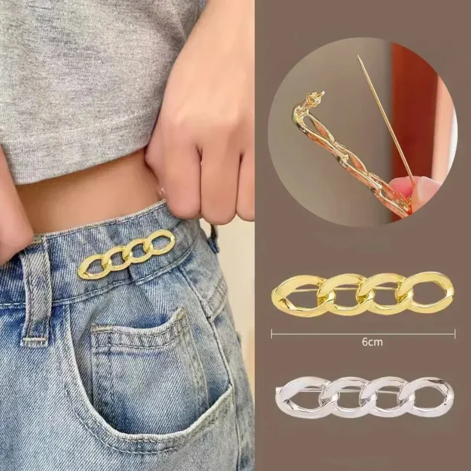 Metal Chain Brooches Tighten Waist Clothing Pins Buckle Reduce Waist Circumference Artifact Decorative Clothes Pants Accessories