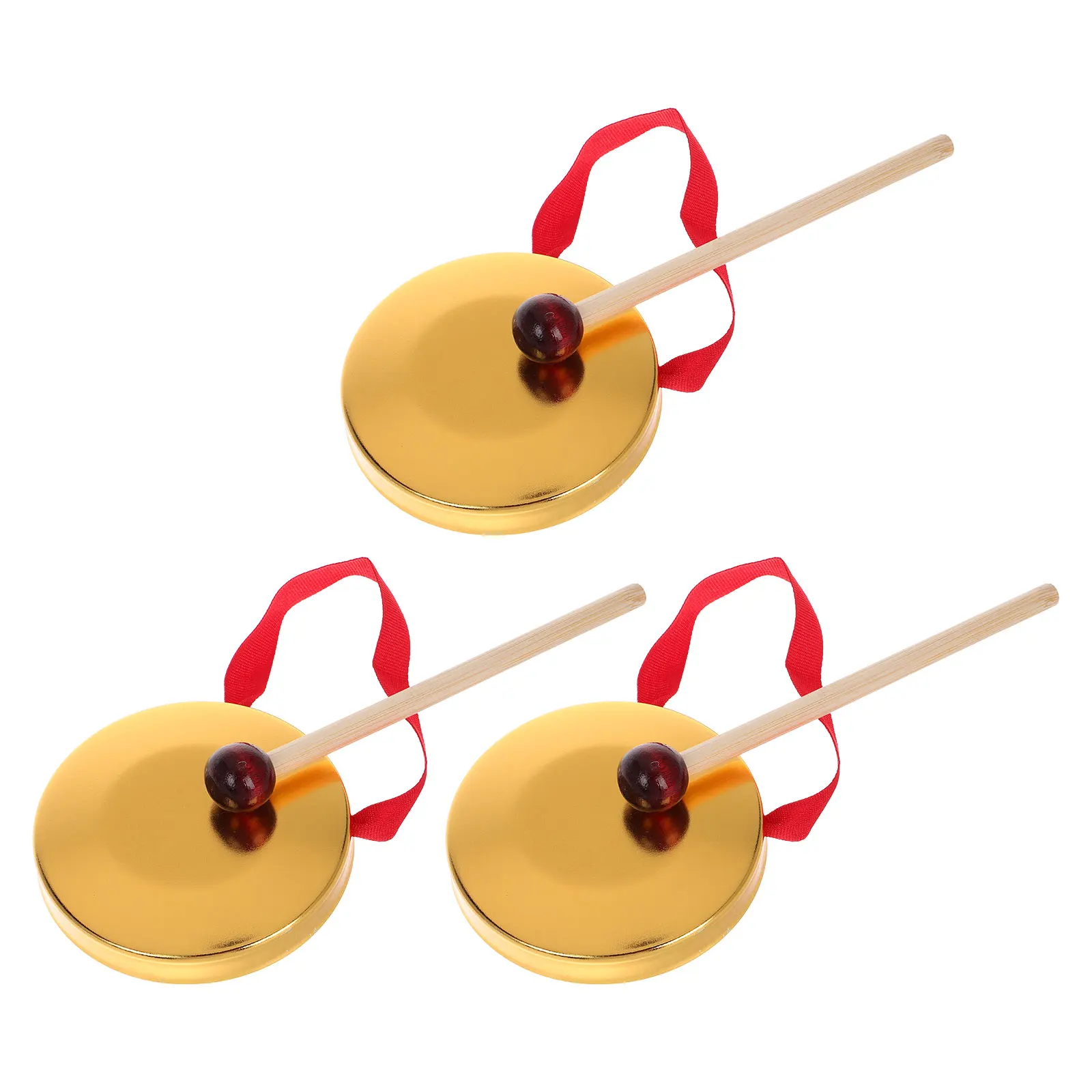 

3 Sets Mini Gong Chinese Desktop Brass Gongs Instrument Hand Percussion Dinner Small