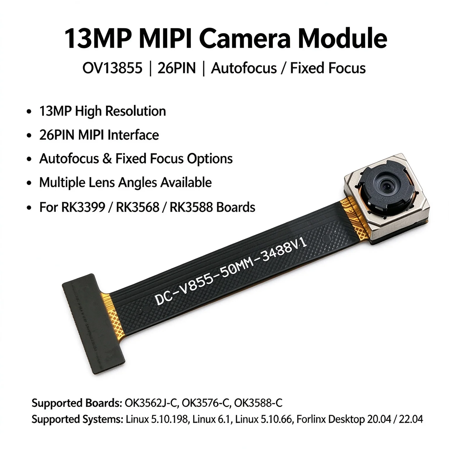 13MP OV13855 Camera Module MIPI for Rockchip RK3399 RK3568 RK3588 Development Board High Resolution