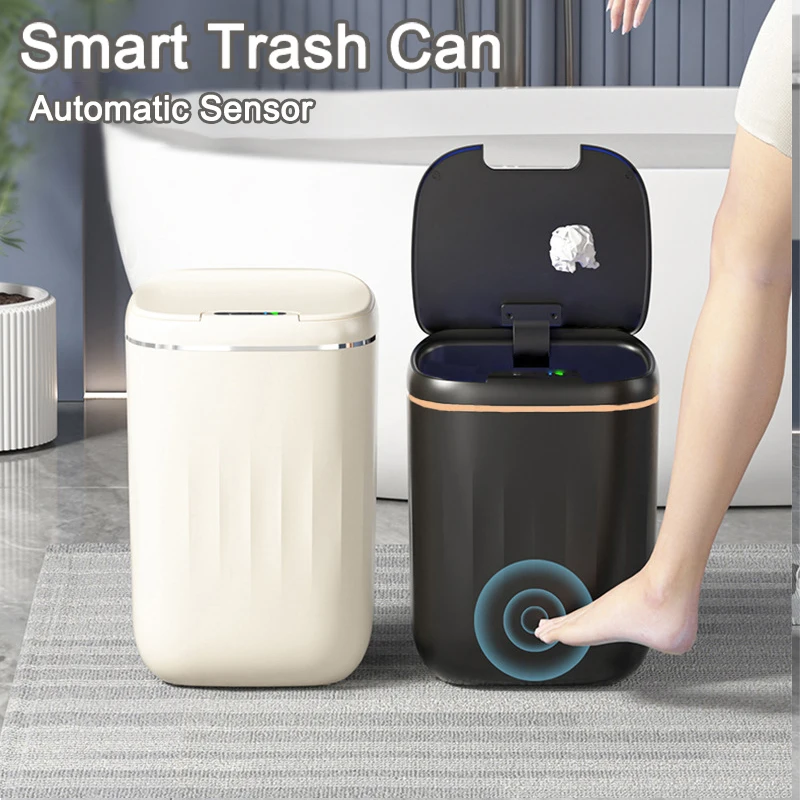 

20L Black Automatic Smart Sensor Trash Can Large-capacity Waterproof Bathroom Toilet Paper Basket Kitchen Black Trash Bin