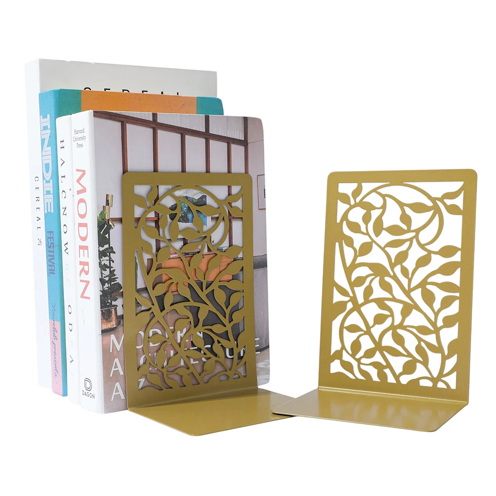 مجموعة حامل كتب معدني مجوف من الكرمة الذهبية مكونة من قطعتين - فروع ملفوفة وأوراق تصميم كتاب فرز الديكور القراء الأدبيين.