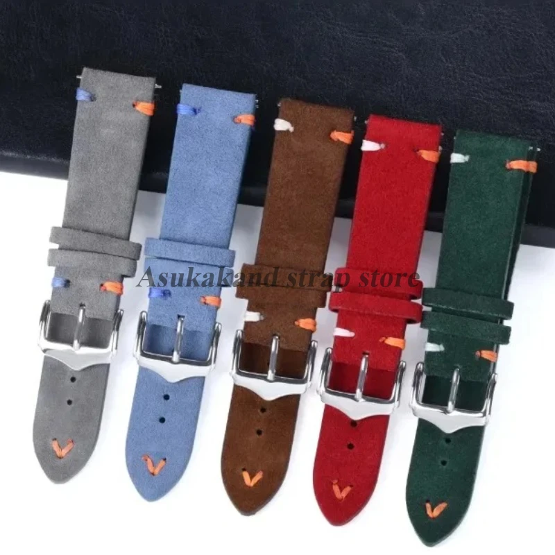 20 มม.22 มม.สายหนังนิ่ม Vintage Handmade เย็บนาฬิกาสําหรับ Samsung Galaxy นาฬิกา 7/6 /5/4 ผู้ชายผู้หญิงสายนาฬิกา