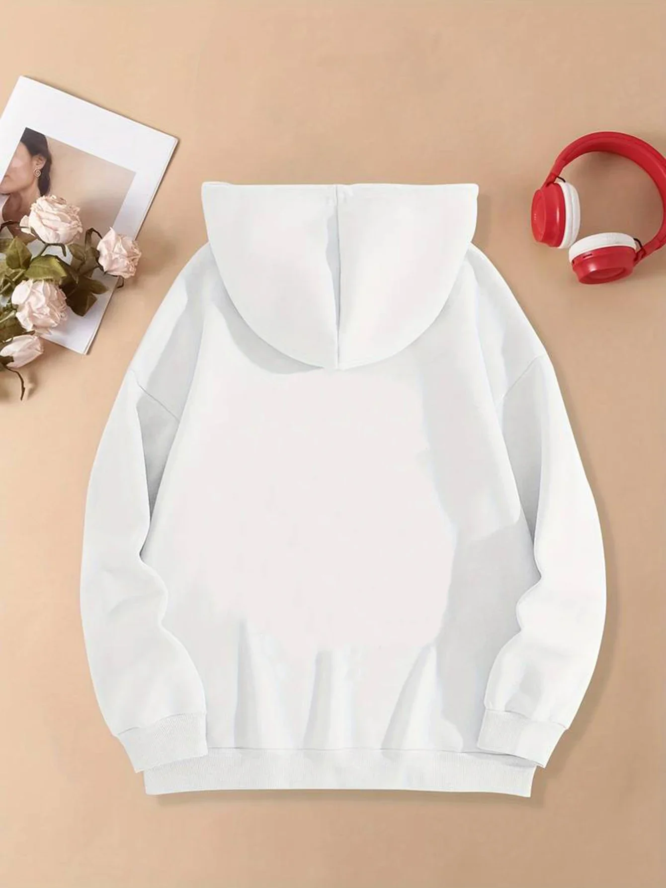 plus size Loose Printed Hooded Sweatshirt For Women Long Sleeve Plus Velvet Kangaroo Pocket Top Casual Sports Pullover